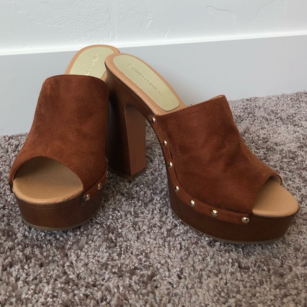 Suede and Studded Clog-Style Platforms